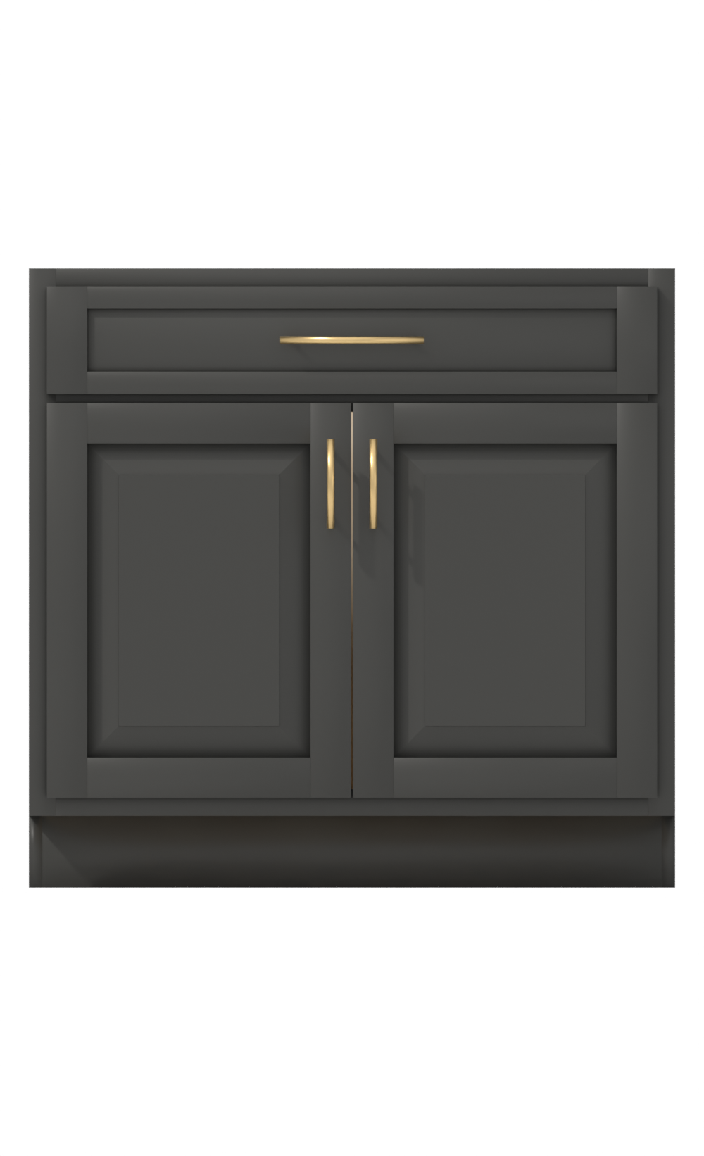 Painted example: Iron Ore SW 7069 (Sherwin-Williams) with brushed brass bar pulls