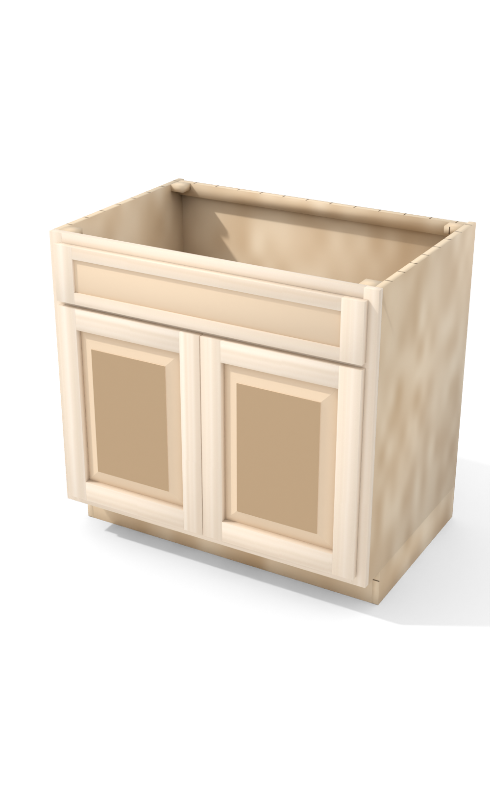 36" Face Frame Raised Panel Shaker base cabinet, ready to paint, three-quarter view