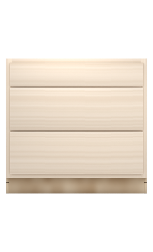 36" slab drawer base cabinet with 3 drawers, face frame, ready to paint, front view