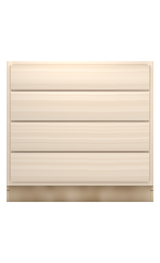 36" slab drawer base cabinet with 4 drawers, face frame, ready to paint, front view