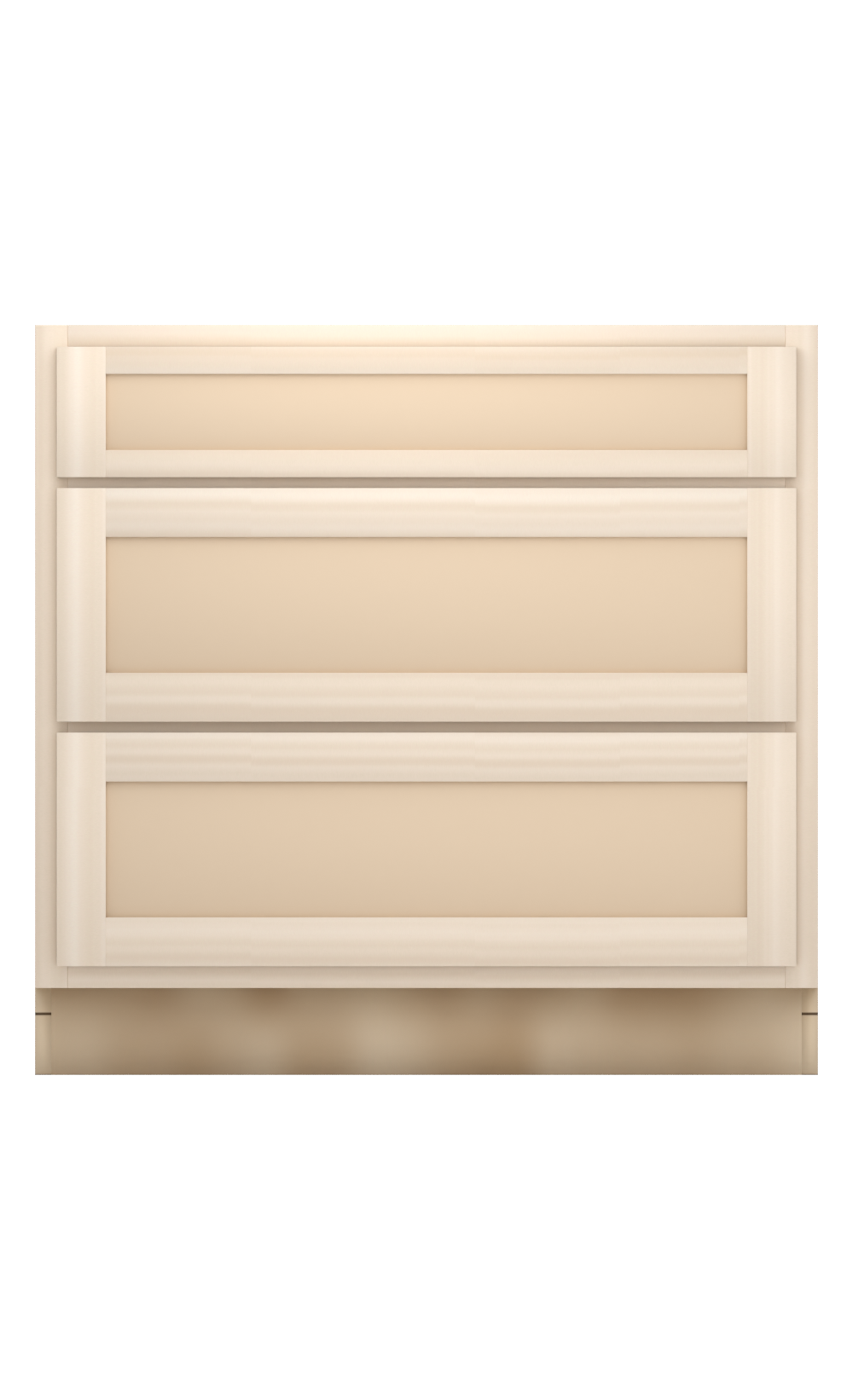 36" Face Frame Flat Shaker drawer base cabinet with 3 drawers, ready to paint, front view