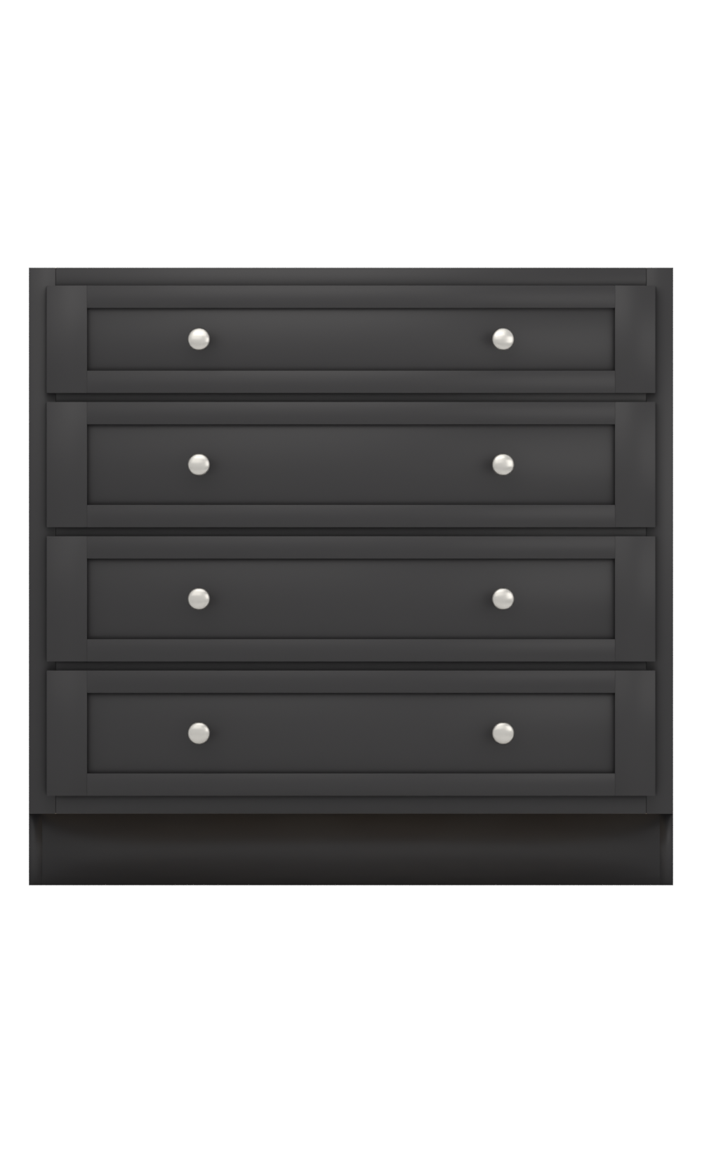 Painted example: Black Magic SW 6991 (Sherwin-Williams) with brushed nickel knobs