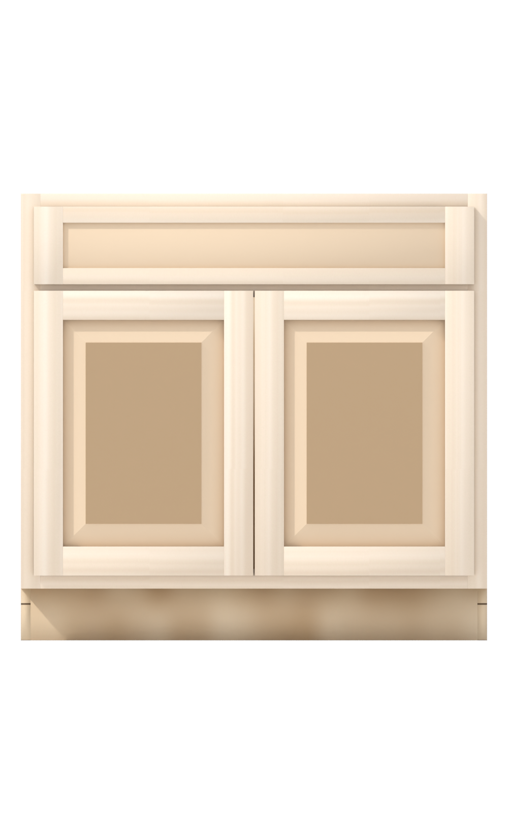 36" Face Frame Raised Panel Shaker sink base cabinet, ready to paint, front view
