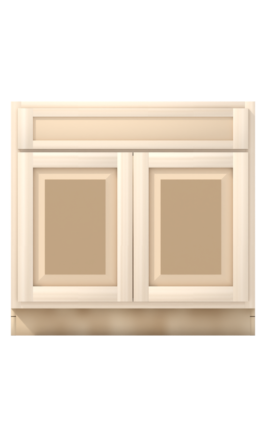 36" Face Frame Raised Panel Shaker sink base cabinet, ready to paint, front view