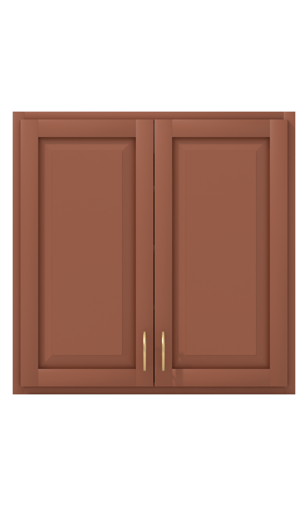 Painted example: Rookwood Terra Cotta SW 2803 (Sherwin-Williams) with brushed brass bar pulls