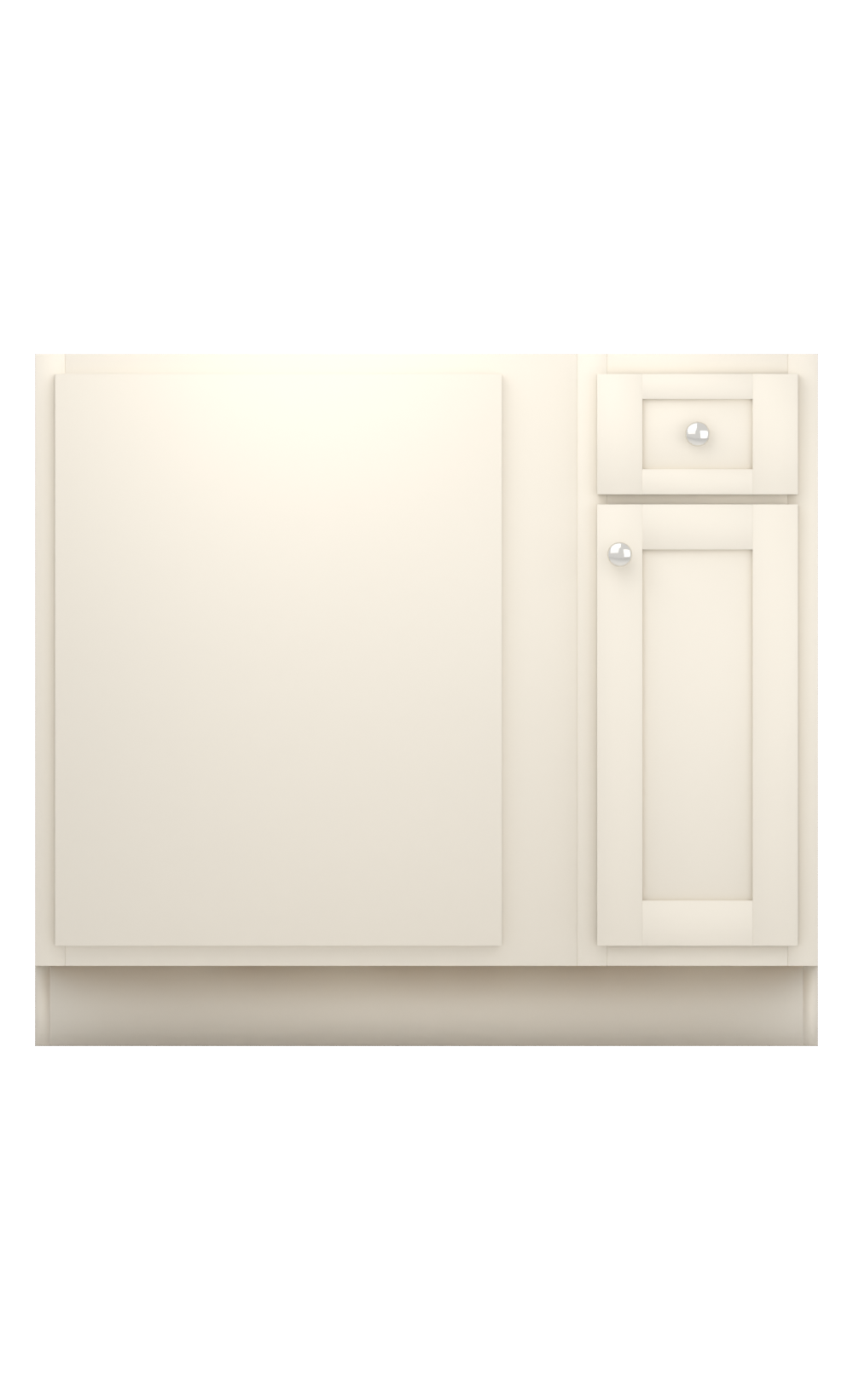 Painted example: Creamy SW 7012 (Sherwin-Williams) with polished nickel knobs