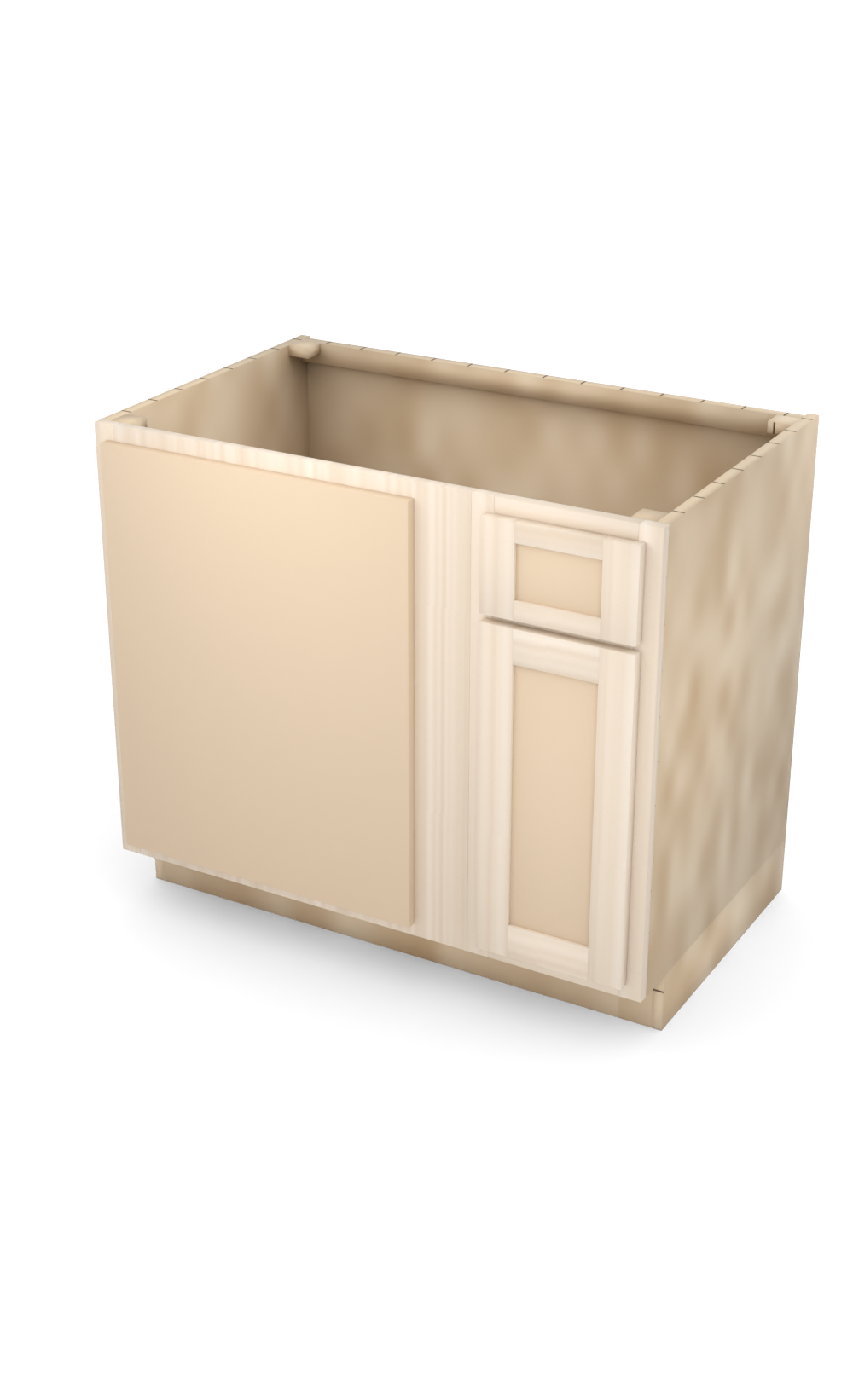 39" Face Frame Flat Shaker blind corner base cabinet, blind left (12" usable), ready to paint, three-quarter view