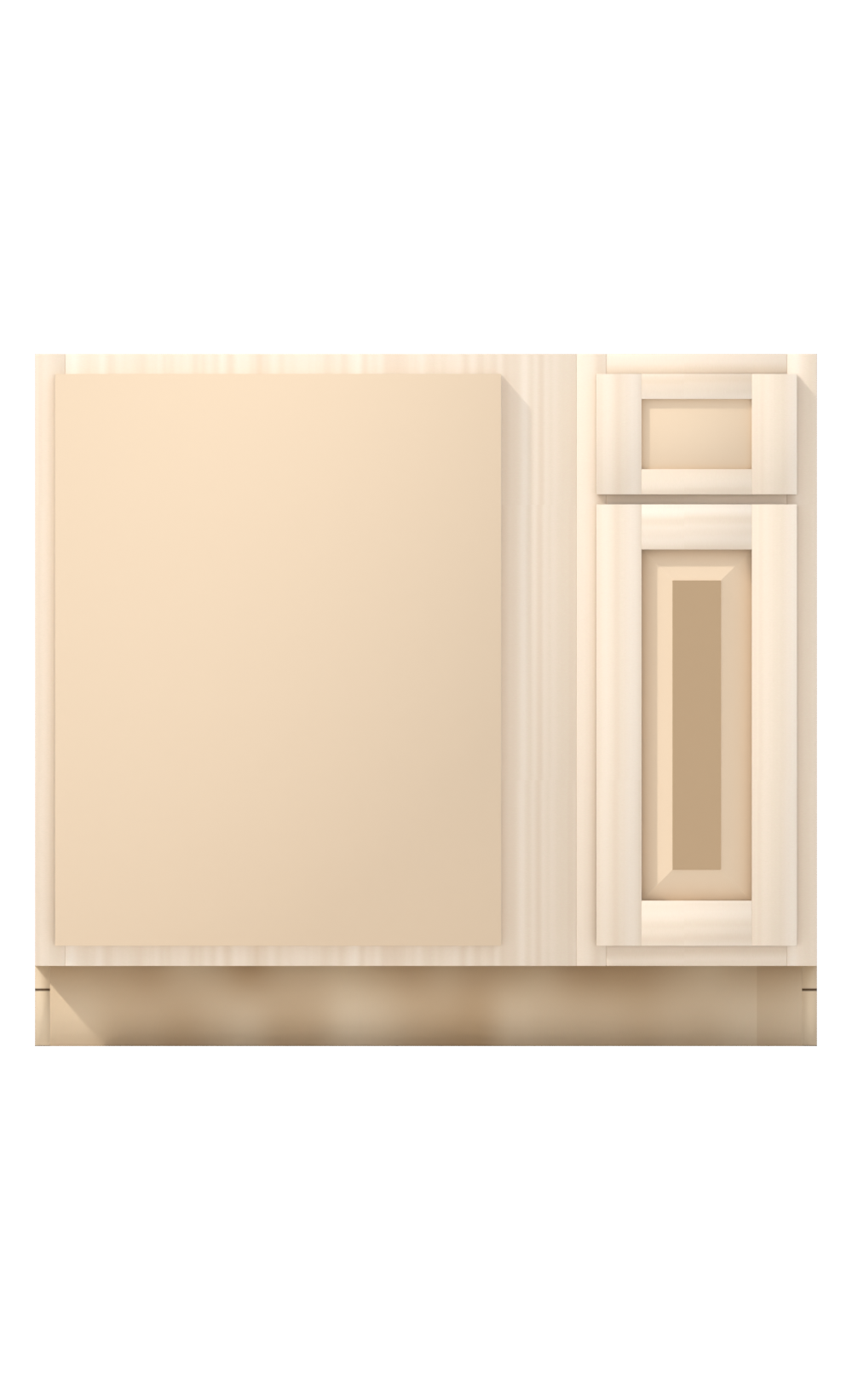 39" Face Frame Raised Panel Shaker blind corner base cabinet, blind left (12" usable), ready to paint, front view