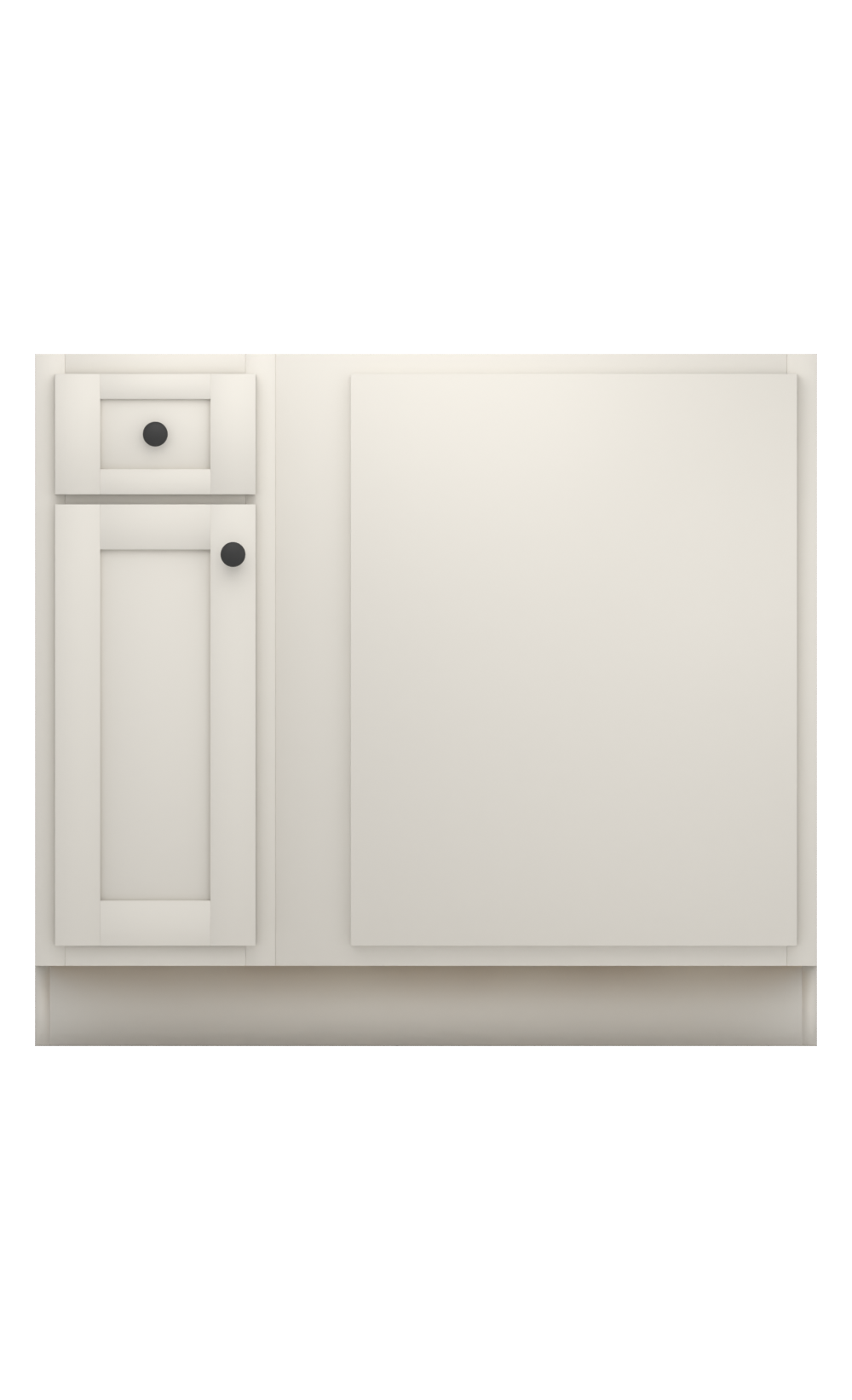 Painted example: Drift of Mist SW 9166 (Sherwin-Williams) with matte black knobs