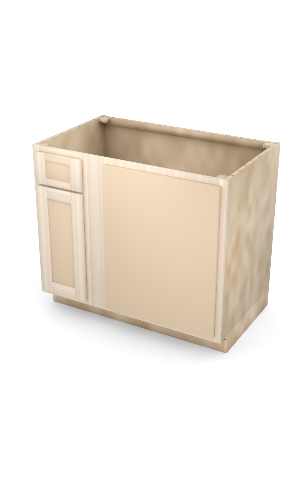 39" Face Frame Flat Shaker blind corner base cabinet, blind right (12" usable), ready to paint, three-quarter view