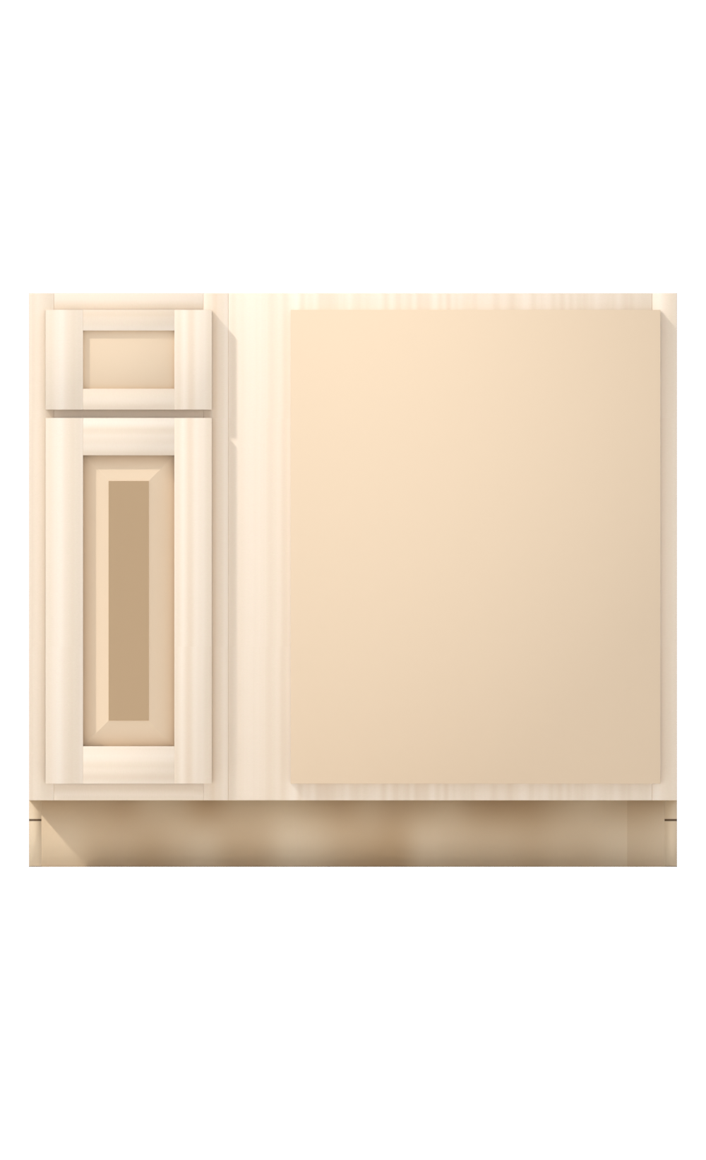 39" Face Frame Raised Panel Shaker blind corner base cabinet, blind right (12" usable), ready to paint, front view