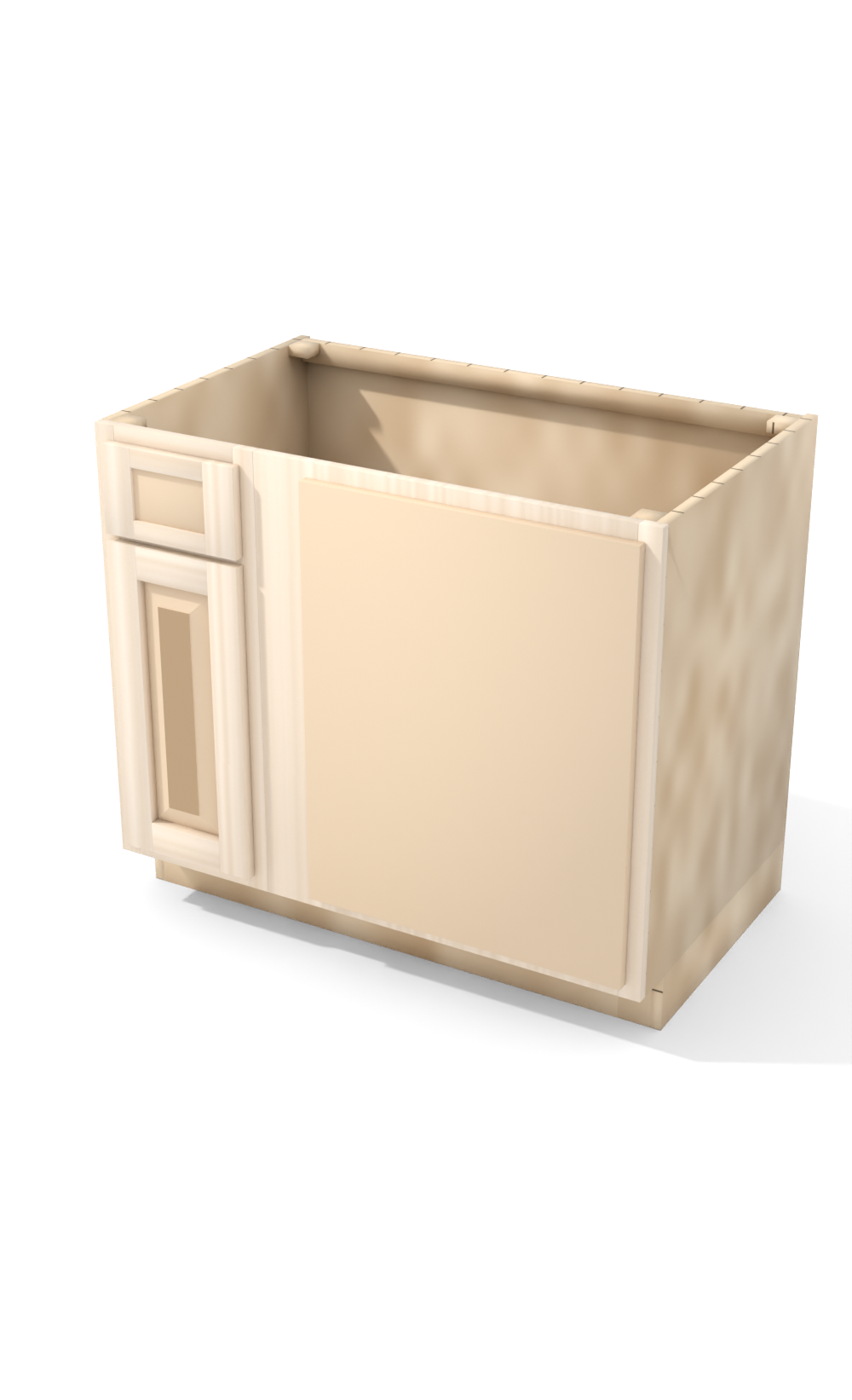 39" Face Frame Raised Panel Shaker blind corner base cabinet, blind right (12" usable), ready to paint, three-quarter view