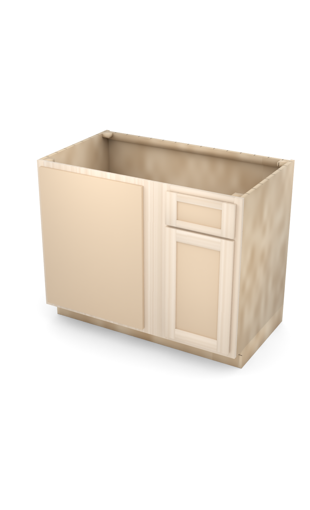 42" Face Frame Flat Shaker blind corner base cabinet, blind left (15" usable), ready to paint, three-quarter view