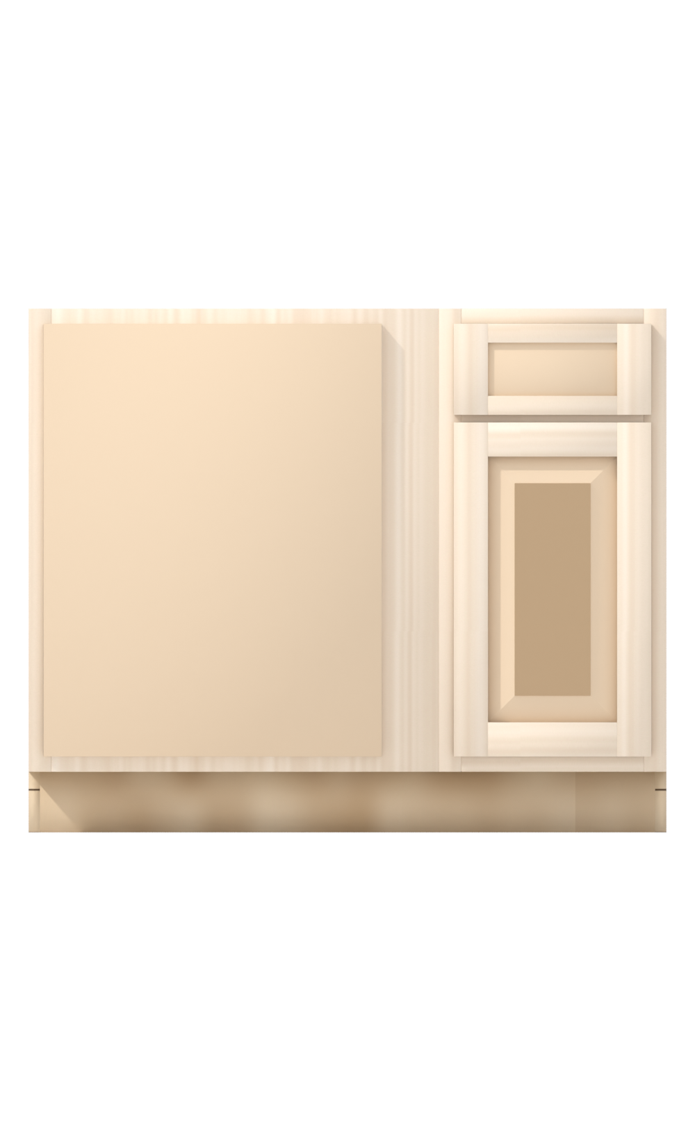 42" Face Frame Raised Panel Shaker blind corner base cabinet, blind left (15" usable), ready to paint, front view