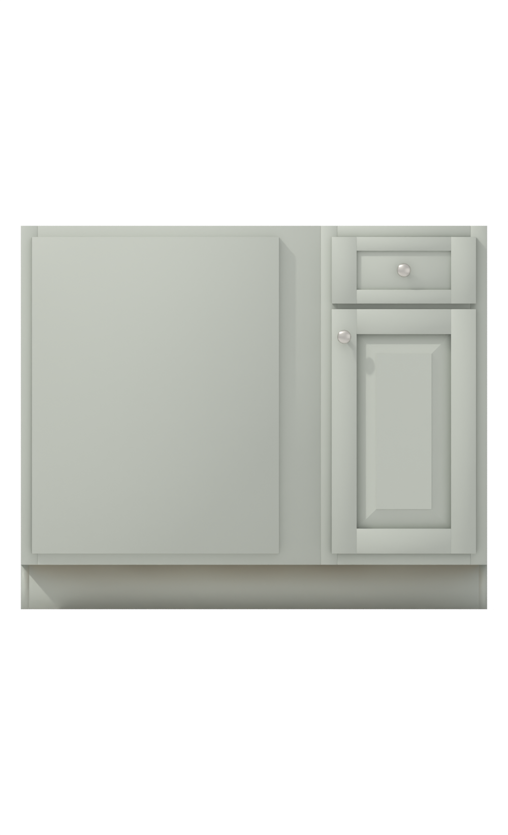 Painted example: Comfort Gray SW 6205 (Sherwin-Williams) with brushed nickel knobs