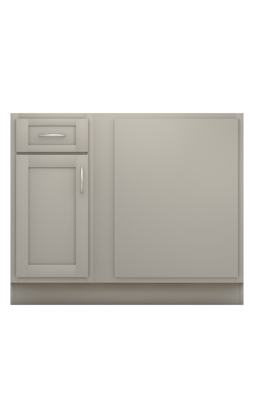 Painted example: Dorian Gray SW 7017 (Sherwin-Williams) with brushed nickel bar pulls