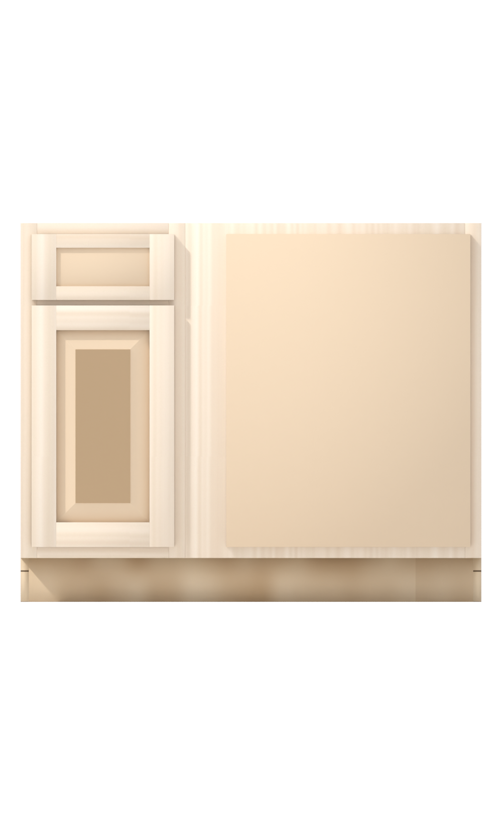 42" Face Frame Raised Panel Shaker blind corner base cabinet, blind right (15" usable), ready to paint, front view
