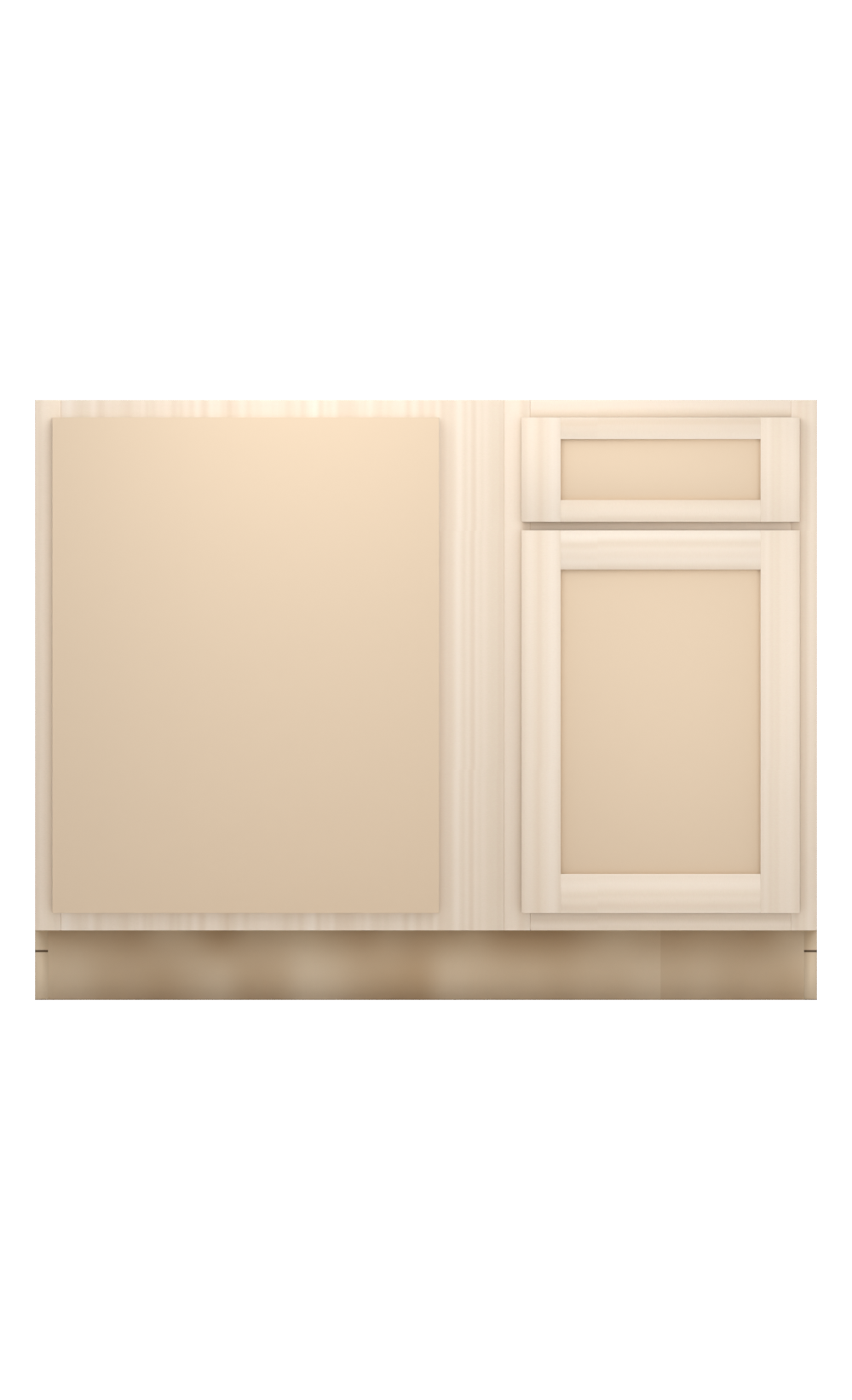 45" Face Frame Flat Shaker blind corner base cabinet, blind left (18" usable), ready to paint, front view