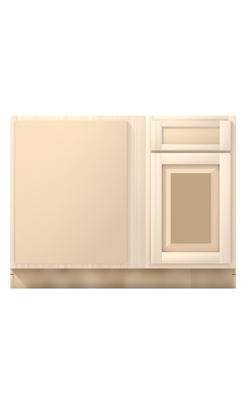 45" Face Frame Raised Panel Shaker blind corner base cabinet, blind left (18" usable), ready to paint, front view