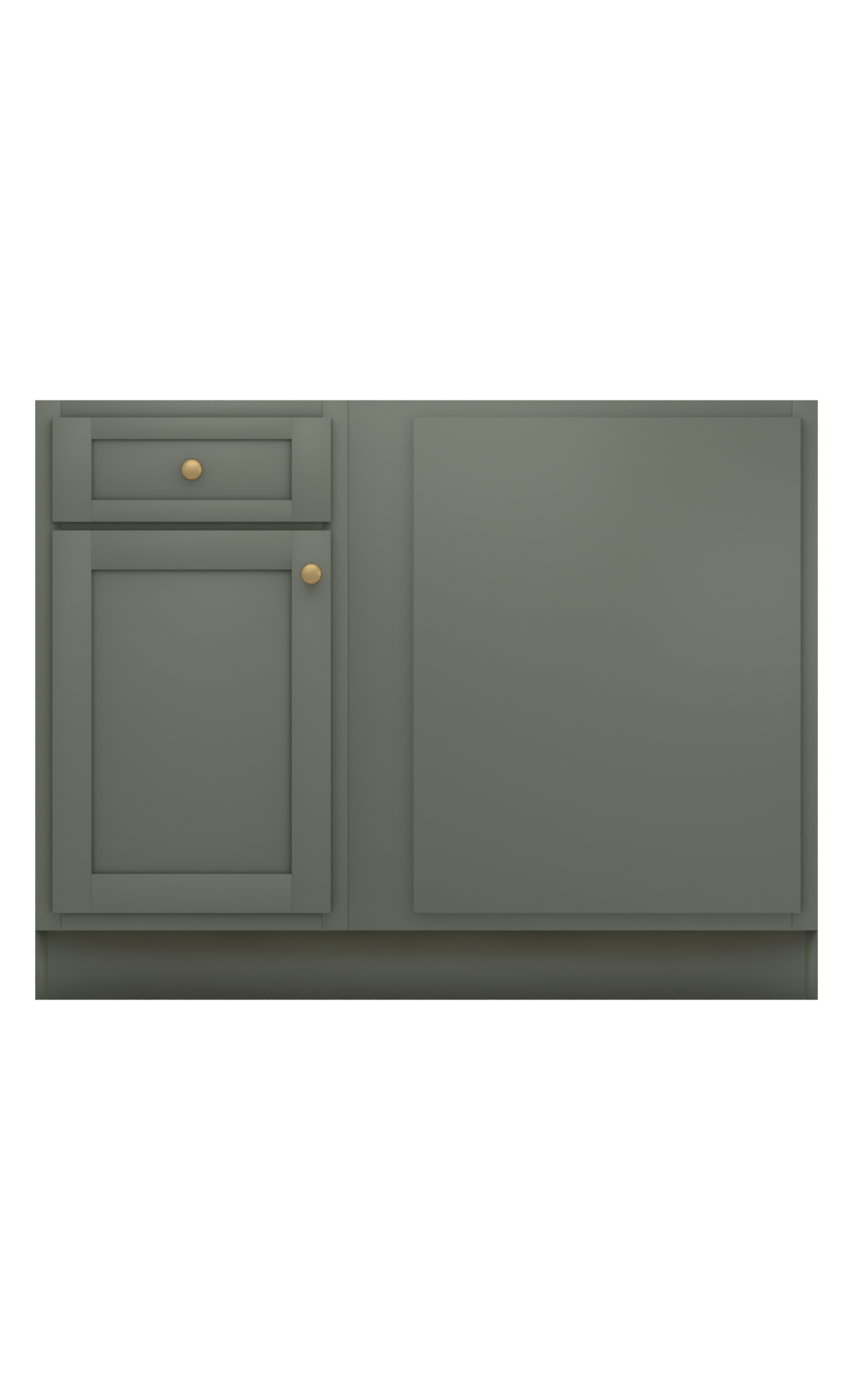 Painted example: Rosemary SW 6187 (Sherwin-Williams) with antique brass knobs
