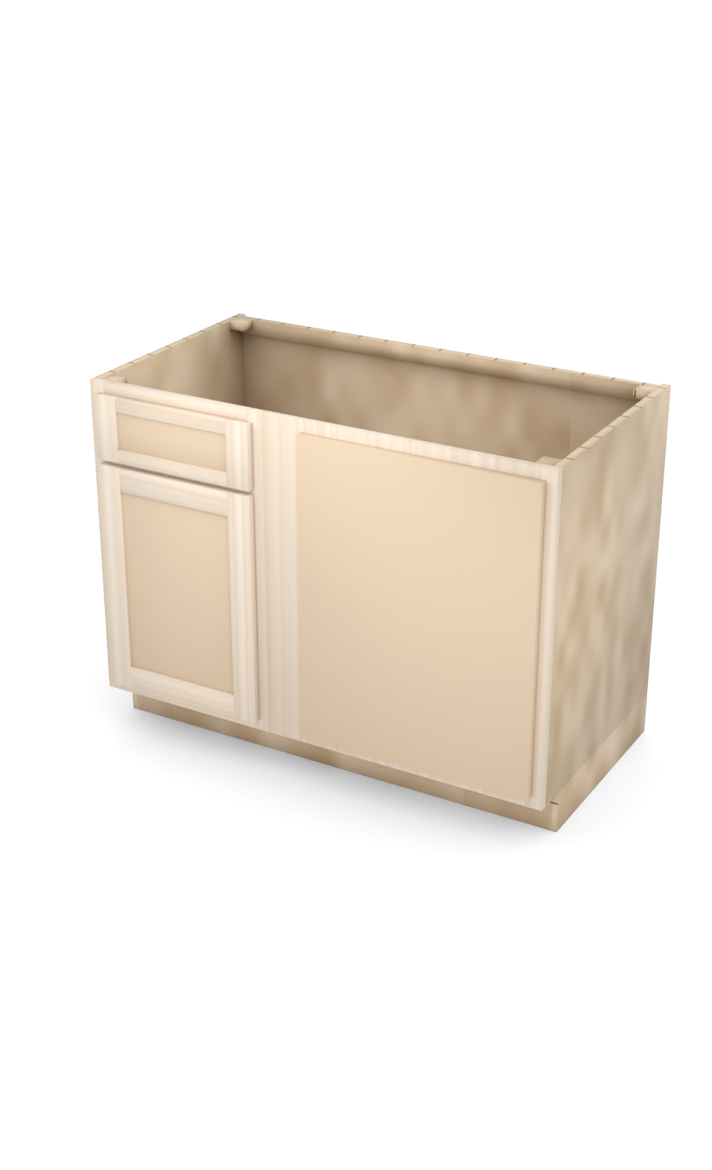45" Face Frame Flat Shaker blind corner base cabinet, blind right (18" usable), ready to paint, three-quarter view