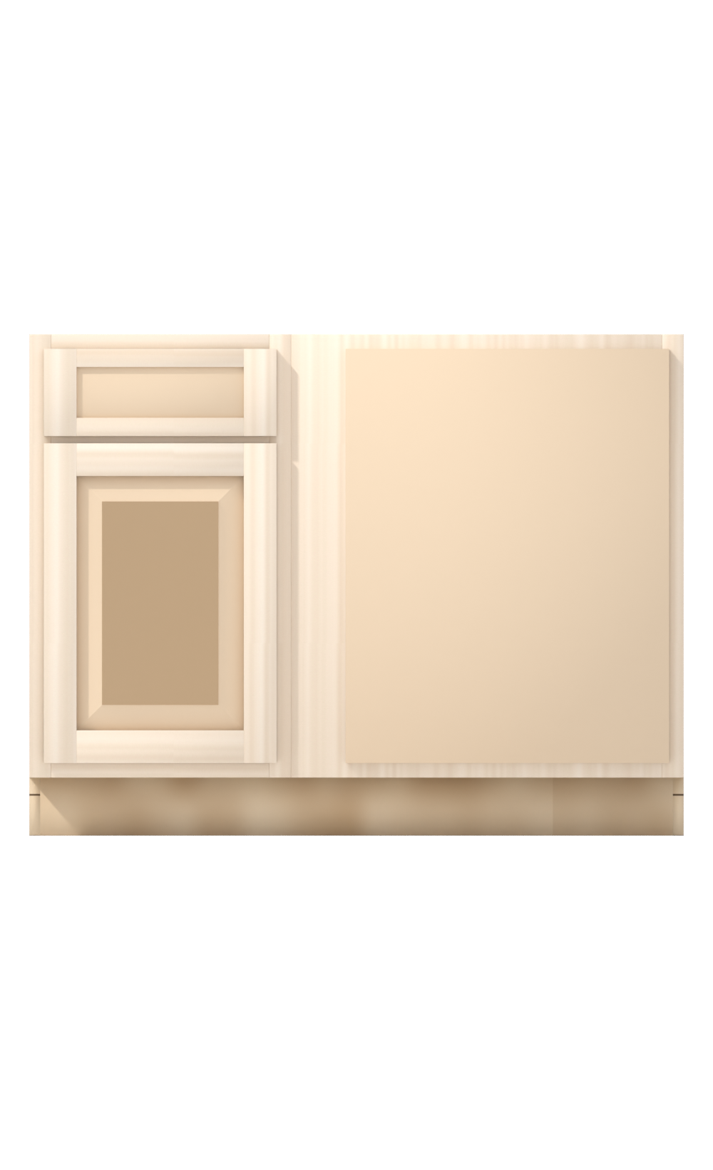 45" Face Frame Raised Panel Shaker blind corner base cabinet, blind right (18" usable), ready to paint, front view