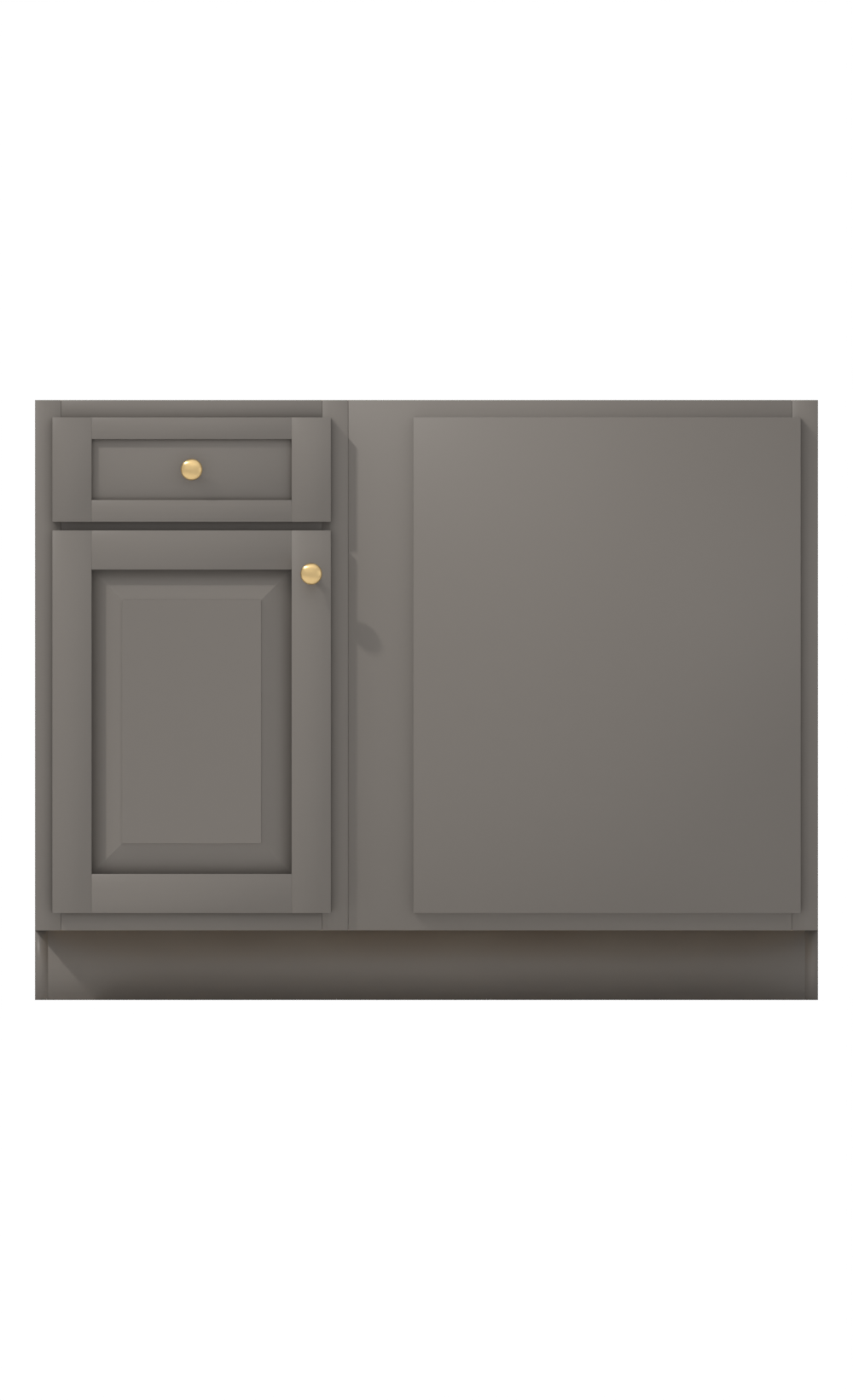 Painted example: Gauntlet Gray SW 7019 (Sherwin-Williams) with brushed brass knobs