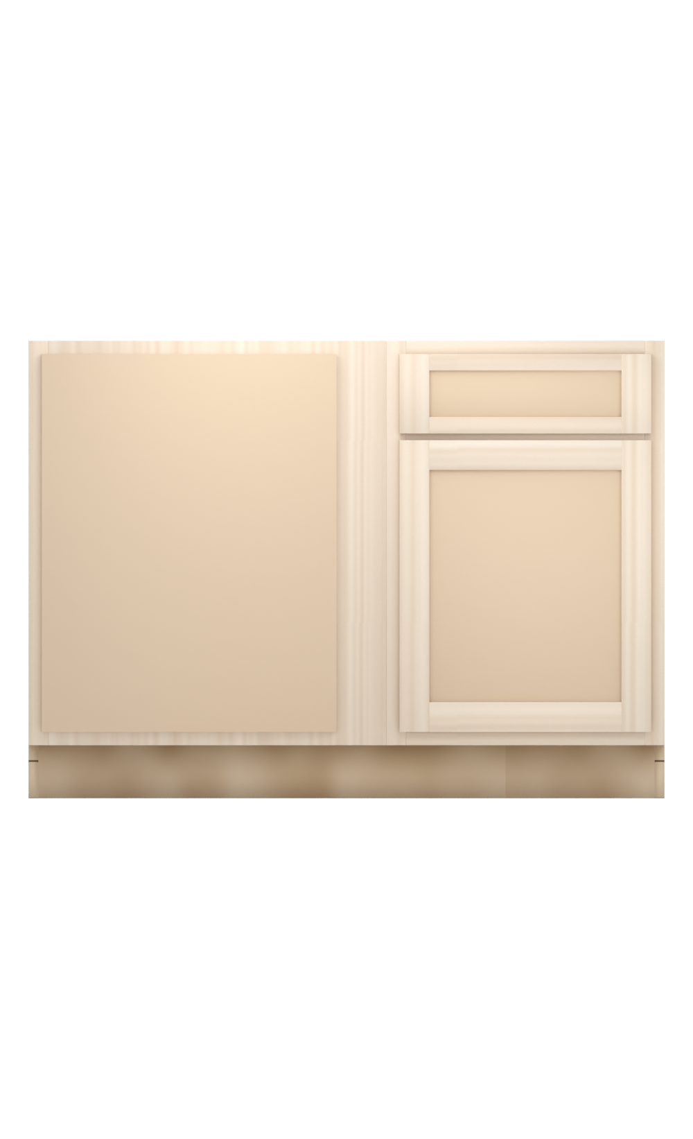 48" Face Frame Flat Shaker blind corner base cabinet, blind left (21" usable), ready to paint, front view
