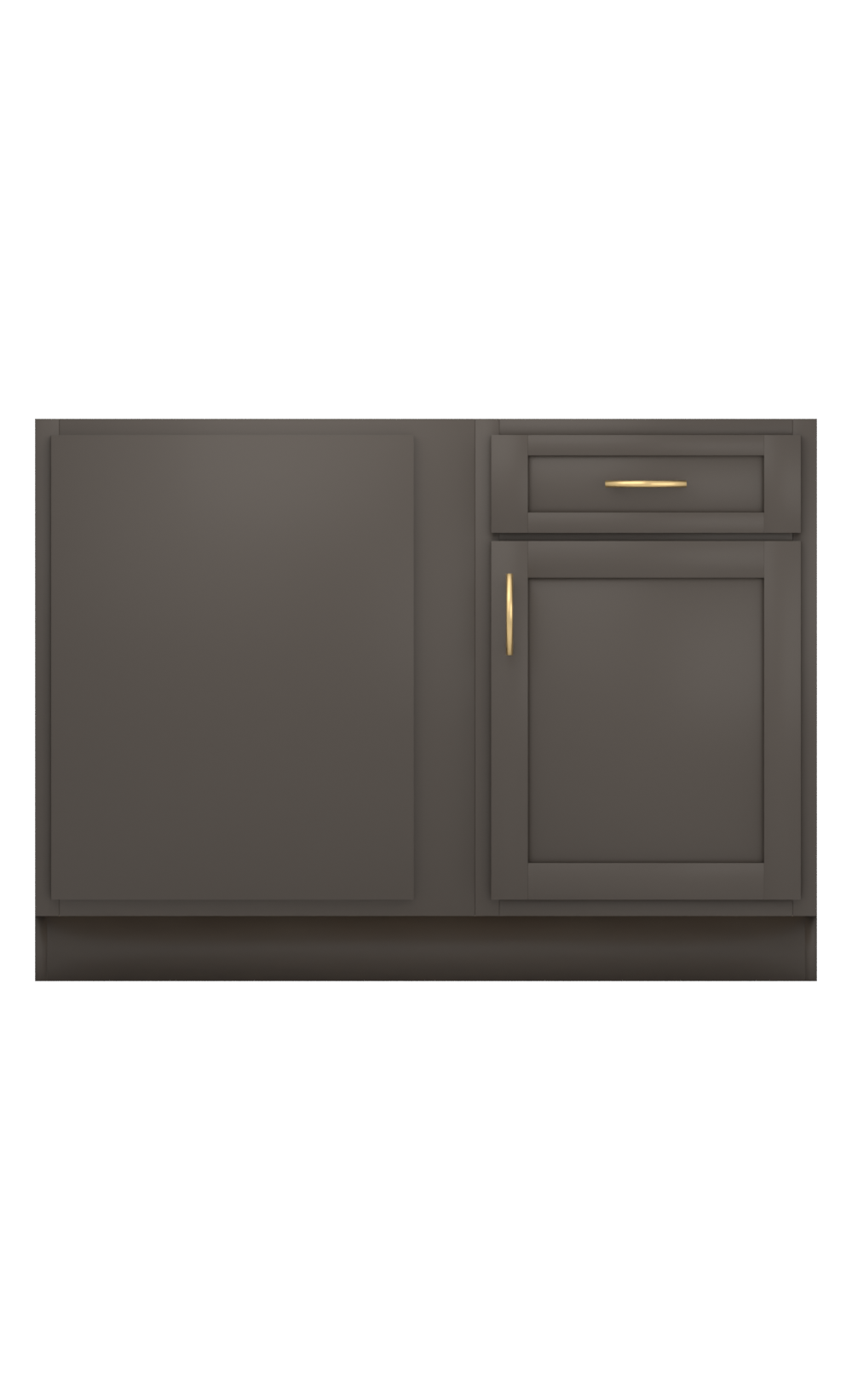 Painted example: Black Fox SW 7020 (Sherwin-Williams) with brushed brass bar pulls
