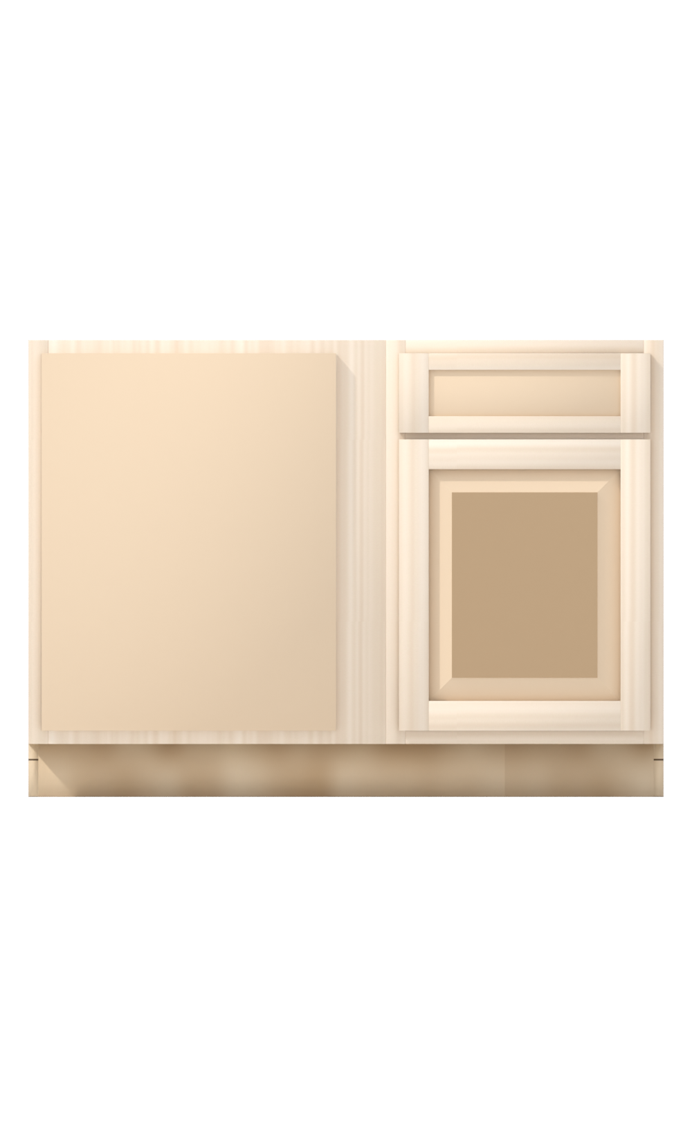 48" Face Frame Raised Panel Shaker blind corner base cabinet, blind left (21" usable), ready to paint, front view