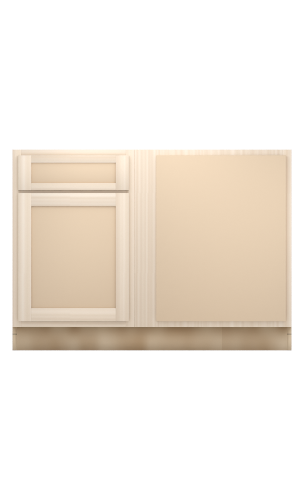 48" Face Frame Flat Shaker blind corner base cabinet, blind right (21" usable), ready to paint, front view