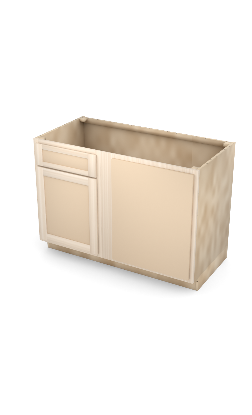 48" Face Frame Flat Shaker blind corner base cabinet, blind right (21" usable), ready to paint, three-quarter view