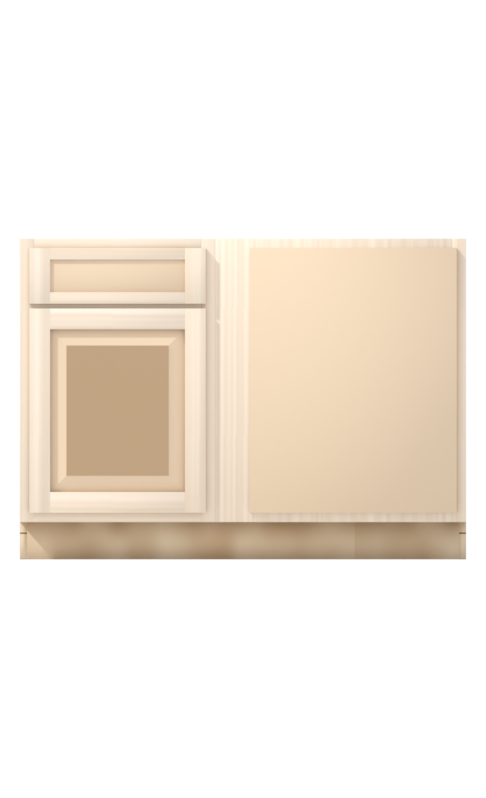 48" Face Frame Raised Panel Shaker blind corner base cabinet, blind right (21" usable), ready to paint, front view
