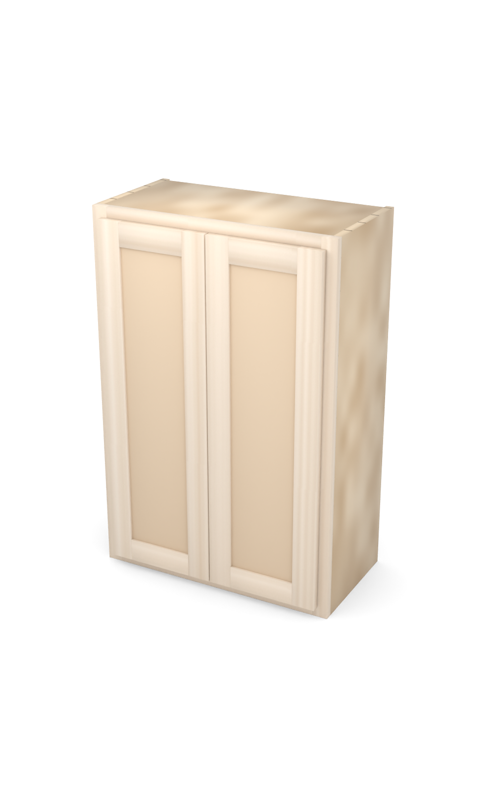 24" x 36" Face Frame Flat Shaker wall cabinet, two doors, ready to paint, three-quarter view